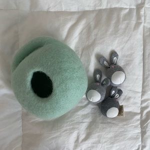 Lovevery bunnies in a felt burrow